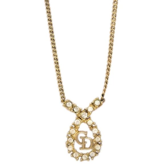 Christian Dior Necklace Pendant Gold Rhinestone 165047 - Picture 1 of 4